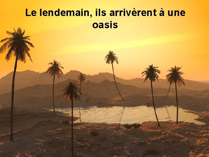 Le lendemain, ils arrivèrent à une oasis 