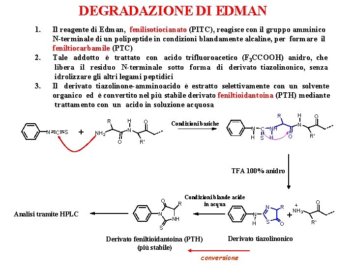 DEGRADAZIONE DI EDMAN 1. 2. 3. Il reagente di Edman, fenilisotiocianato (PITC), reagisce con