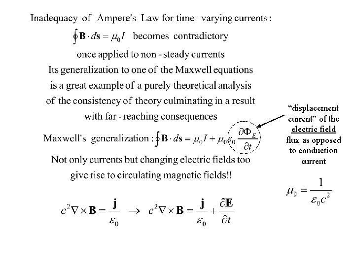 “displacement current” of the electric field flux as opposed to conduction current 