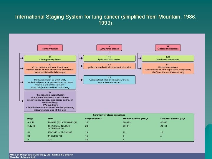 International Staging System for lung cancer (simplified from Mountain, 1986, 1993). 
