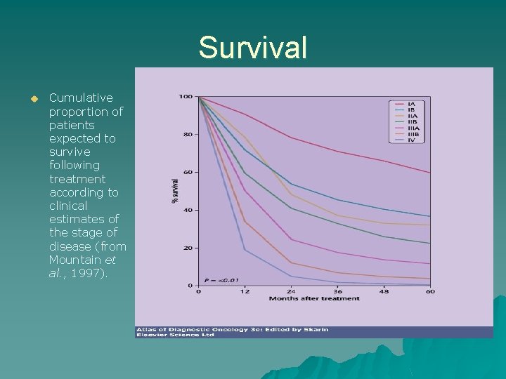 Survival u Cumulative proportion of patients expected to survive following treatment according to clinical