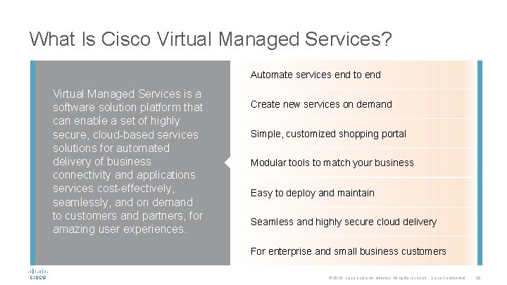 What Is Cisco Virtual Managed Services? Automate services end to end Virtual Managed Services