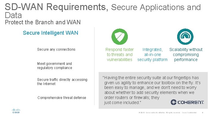SD-WAN Requirements, Secure Applications and Data Protect the Branch and WAN Secure Intelligent WAN