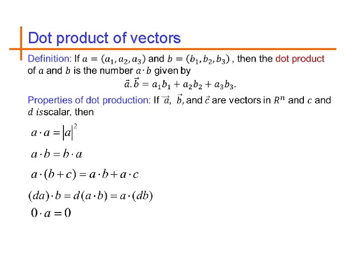 Dot product of vectors 