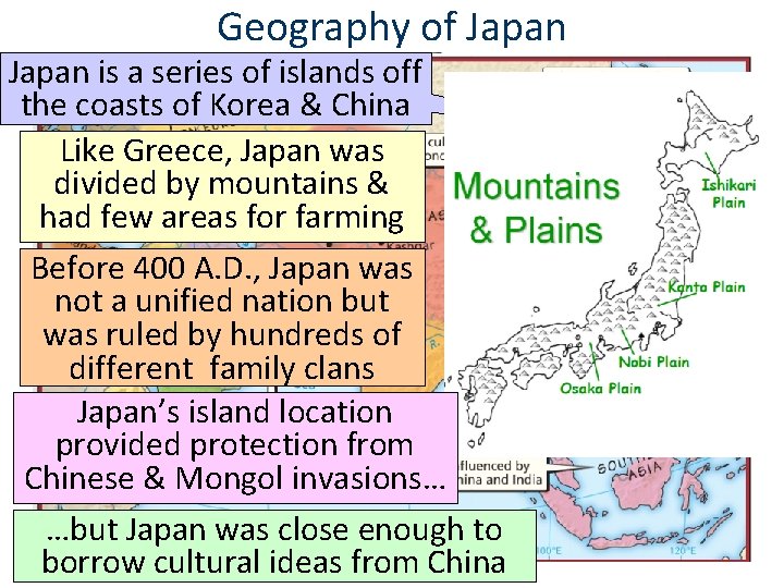 Geography of Japan is a series of islands off the coasts of Korea &