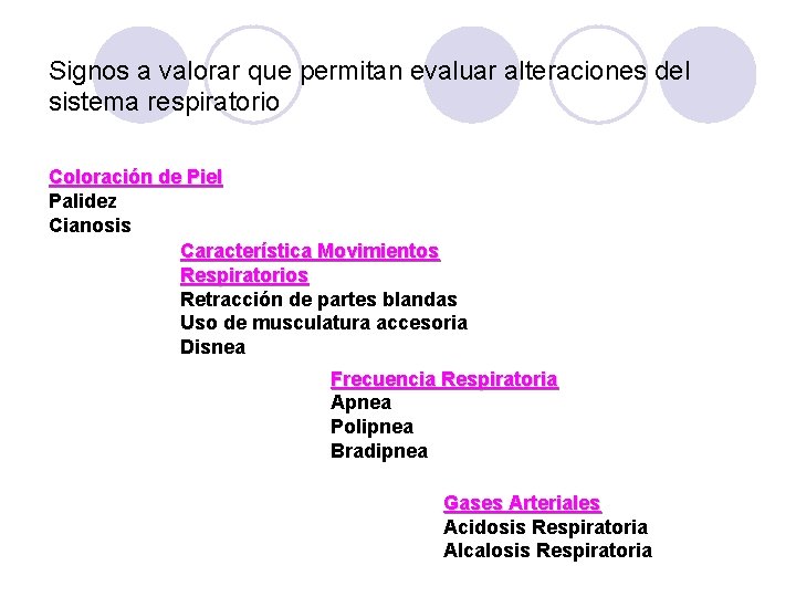Signos a valorar que permitan evaluar alteraciones del sistema respiratorio Coloración de Piel Palidez Signos a valorar que permitan evaluar alteraciones del sistema respiratorio Coloración de Piel Palidez