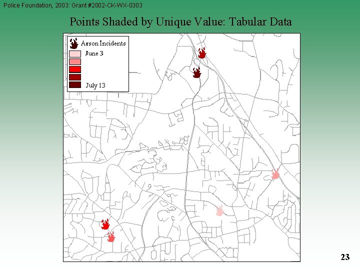 Police Foundation, 2003: Grant #2002 -CK-WX-0303 Points Shaded by Unique Value: Tabular Data 23 Police Foundation, 2003: Grant #2002 -CK-WX-0303 Points Shaded by Unique Value: Tabular Data 23