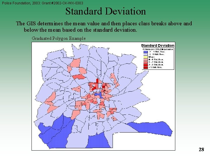 Police Foundation, 2003: Grant #2002 -CK-WX-0303 Standard Deviation The GIS determines the mean value Police Foundation, 2003: Grant #2002 -CK-WX-0303 Standard Deviation The GIS determines the mean value