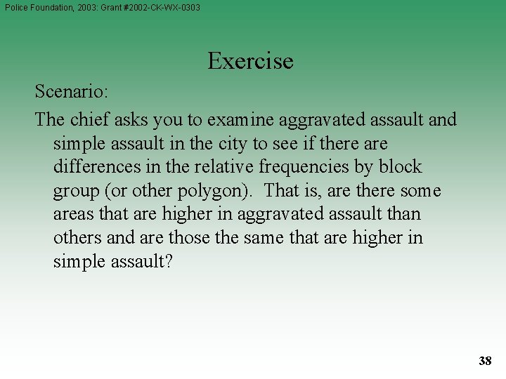 Police Foundation, 2003: Grant #2002 -CK-WX-0303 Exercise Scenario: The chief asks you to examine Police Foundation, 2003: Grant #2002 -CK-WX-0303 Exercise Scenario: The chief asks you to examine