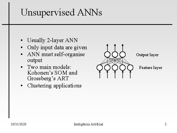 Unsupervised ANNs • Usually 2 -layer ANN • Only input data are given •