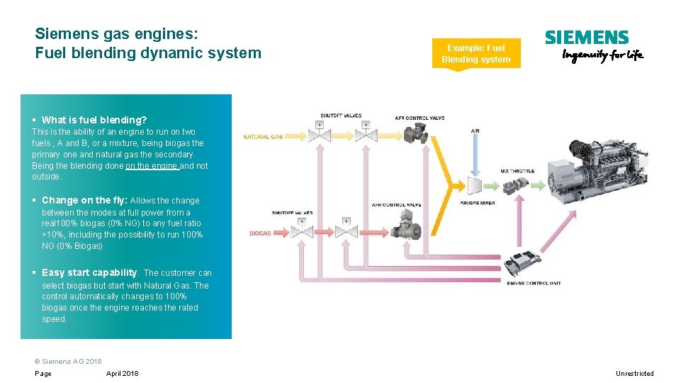 Siemens gas engines: Fuel blending dynamic system Example: Fuel Blending system § What is Siemens gas engines: Fuel blending dynamic system Example: Fuel Blending system § What is