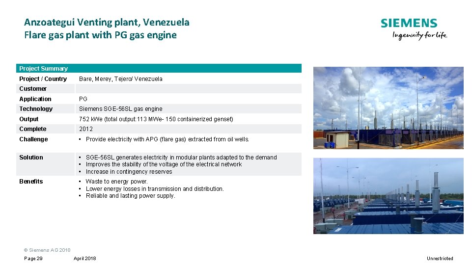 Anzoategui Venting plant, Venezuela Flare gas plant with PG gas engine Project Summary Project Anzoategui Venting plant, Venezuela Flare gas plant with PG gas engine Project Summary Project