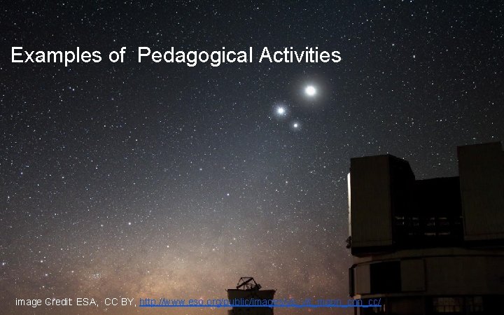 Examples of Pedagogical Activities image Credit: ESA, CC BY, http: //www. eso. org/public/images/yb_vlt_moon_cnn_cc/ 