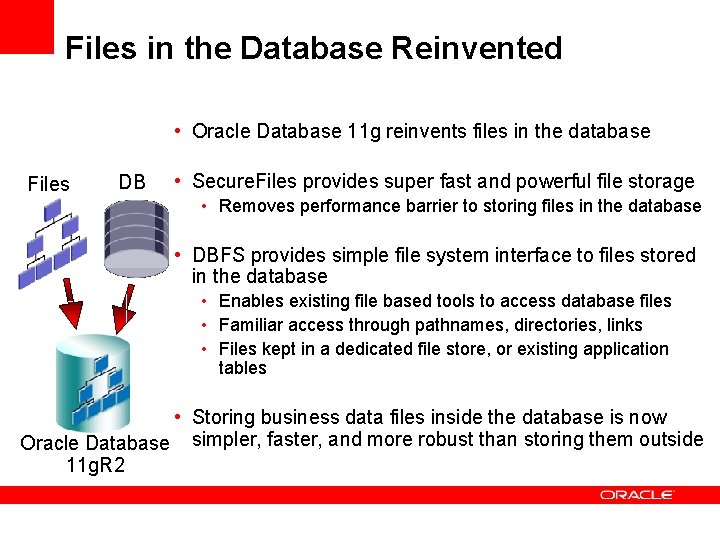 Files in the Database Reinvented • Oracle Database 11 g reinvents files in the