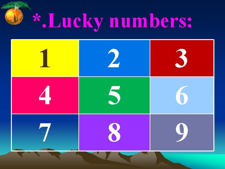 *. Lucky numbers: 1 4 7 2 5 8 3 6 9 