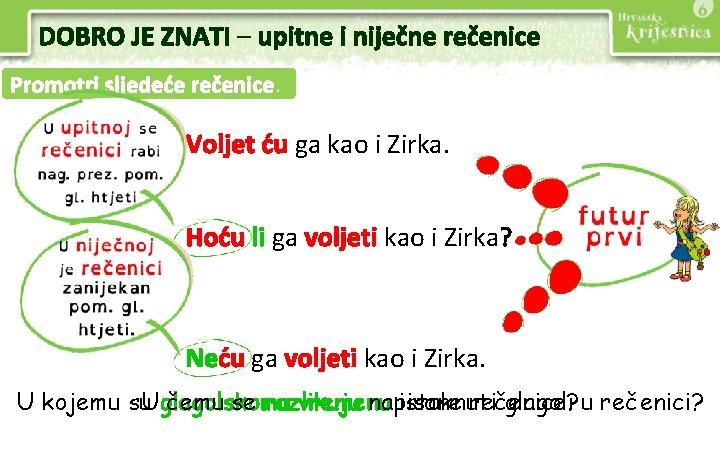 DOBRO JE ZNATI – upitne i niječne rečenice Promotri sljedeće rečenice. Voljet ću ga