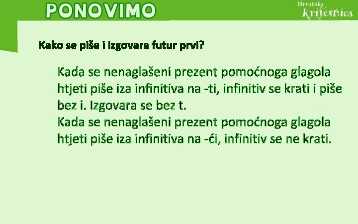 Kako se piše i izgovara futur prvi? Kada se nenaglašeni prezent pomoćnoga glagola htjeti