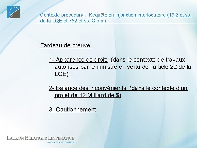 Contexte procédural: Requête en injonction interlocutoire (19. 2 et ss. de la LQE et