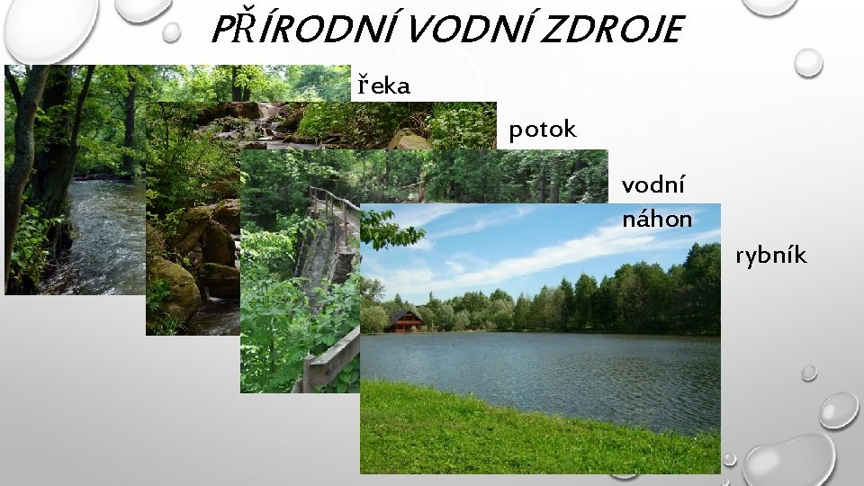 PŘÍRODNÍ VODNÍ ZDROJE řeka potok vodní náhon rybník 