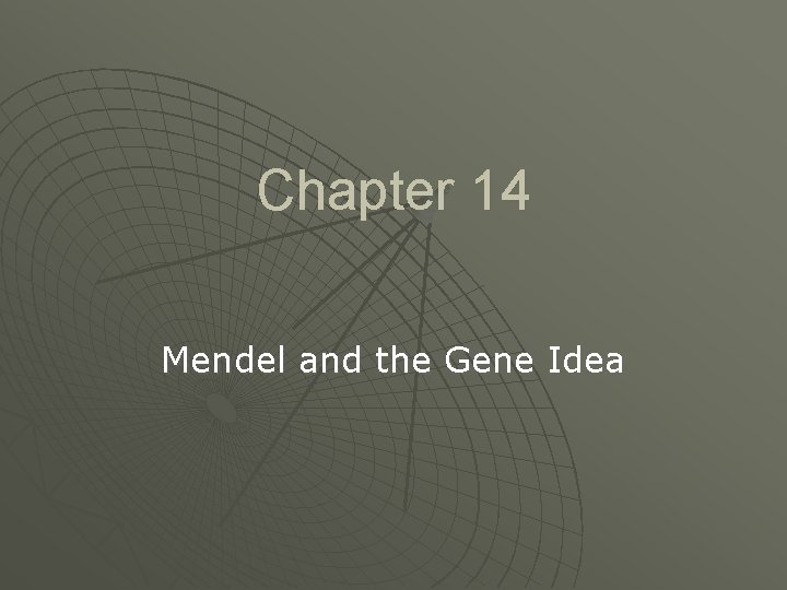 Chapter 14 Mendel and the Gene Idea 