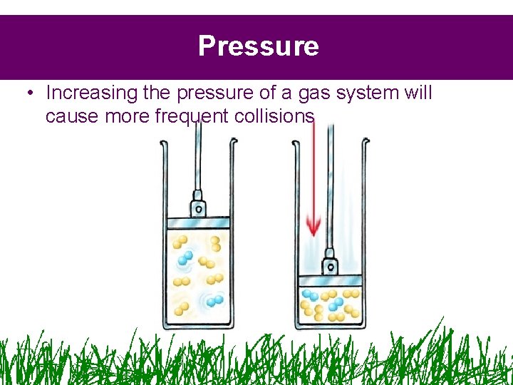 Pressure • Increasing the pressure of a gas system will cause more frequent collisions Pressure • Increasing the pressure of a gas system will cause more frequent collisions