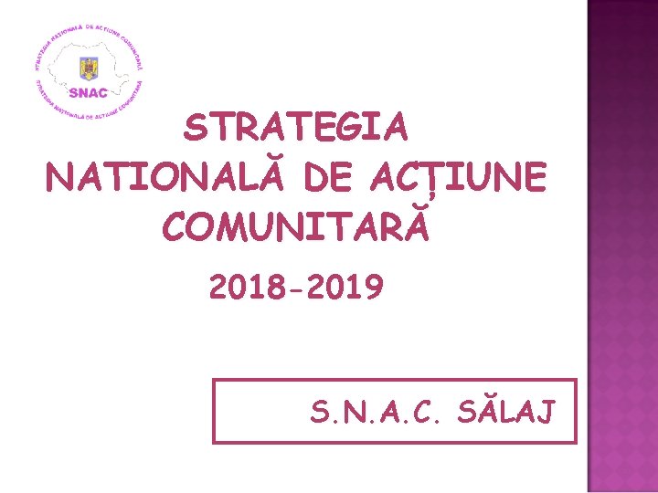 STRATEGIA NATIONALĂ DE ACȚIUNE COMUNITARĂ 2018 -2019 S. N. A. C. SĂLAJ STRATEGIA NATIONALĂ DE ACȚIUNE COMUNITARĂ 2018 -2019 S. N. A. C. SĂLAJ