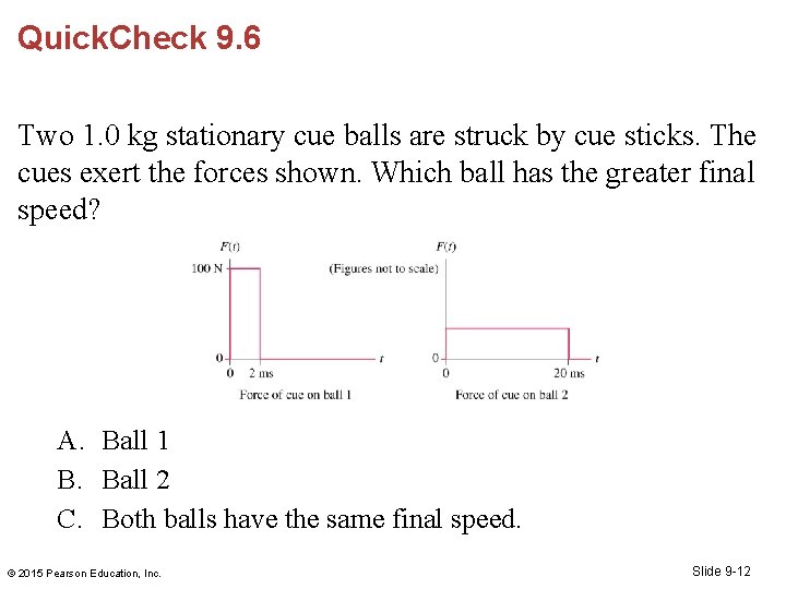 Quick. Check 9. 6 Two 1. 0 kg stationary cue balls are struck by