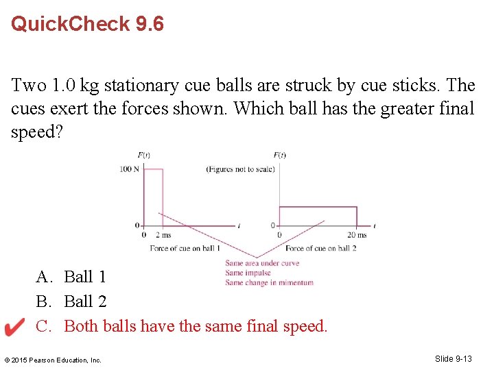 Quick. Check 9. 6 Two 1. 0 kg stationary cue balls are struck by