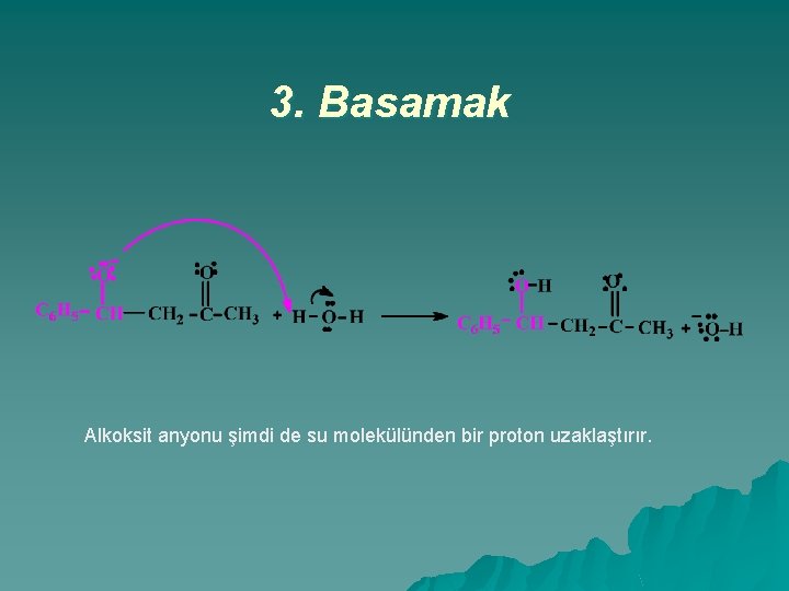 3. Basamak Alkoksit anyonu şimdi de su molekülünden bir proton uzaklaştırır. 