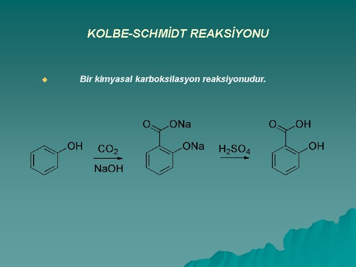 KOLBE-SCHMİDT REAKSİYONU u Bir kimyasal karboksilasyon reaksiyonudur. 