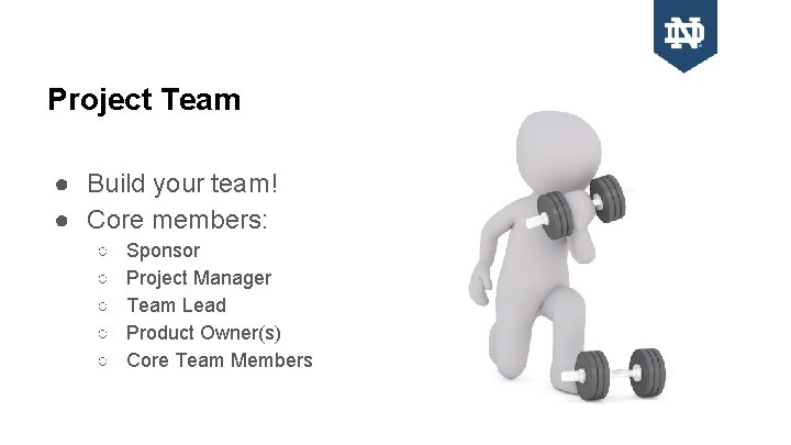 Project Team ● Build your team! ● Core members: ○ ○ ○ Sponsor Project