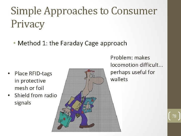 Simple Approaches to Consumer Privacy • Method 1: the Faraday Cage approach • Place