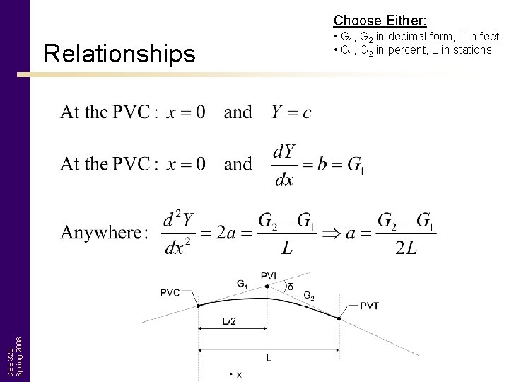 Choose Either: CEE 320 Spring 2008 Relationships • G 1, G 2 in decimal
