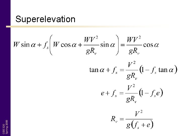 CEE 320 Spring 2008 Superelevation 