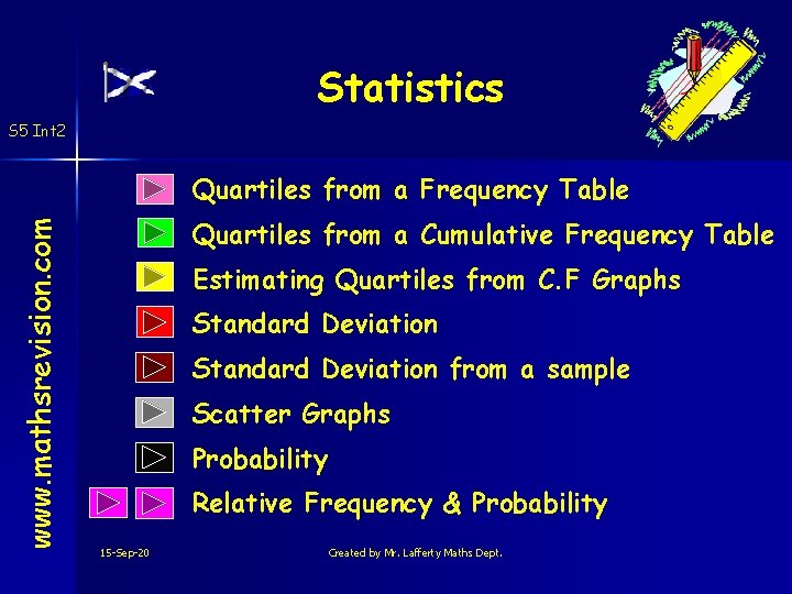 Statistics S 5 Int 2 www. mathsrevision. com Quartiles from a Frequency Table Quartiles