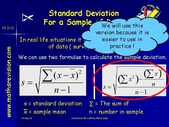 www. mathsrevision. com S 5 Int 2 Standard Deviation For a Sample of. We