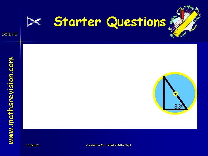 Starter Questions www. mathsrevision. com S 5 Int 2 33 o 15 -Sep-20 Created