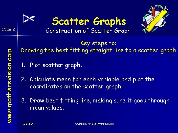 Scatter Graphs Construction of Scatter Graph www. mathsrevision. com S 5 Int 2 Key