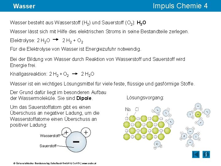 Impuls Chemie 4 Wasser besteht aus Wasserstoff (H 2) und Sauerstoff (O 2): H