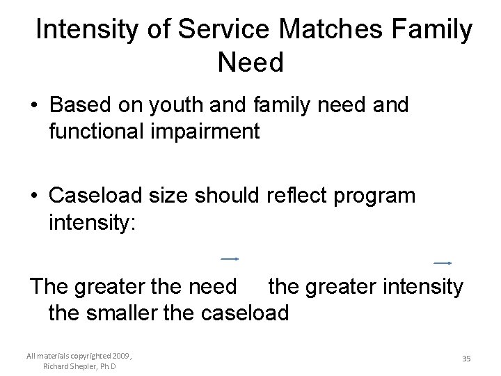  Intensity of Service Matches Family Need • Based on youth and family need