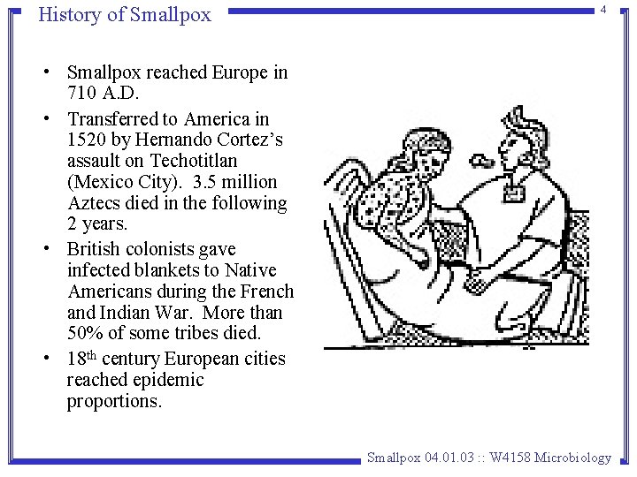 History of Smallpox 4 • Smallpox reached Europe in 710 A. D. • Transferred History of Smallpox 4 • Smallpox reached Europe in 710 A. D. • Transferred