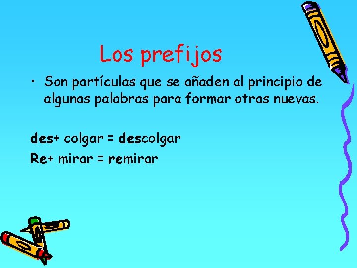 Los prefijos • Son partículas que se añaden al principio de algunas palabras para