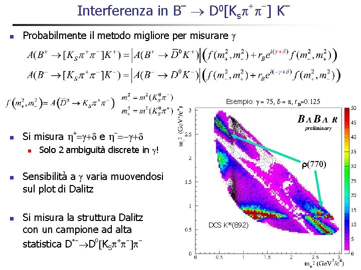 Interferenza in B– D 0[Ks + -] K– n Probabilmente il metodo migliore per