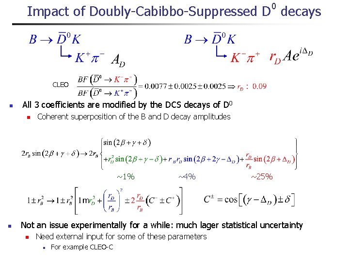 0 Impact of Doubly-Cabibbo-Suppressed D decays CLEO n All 3 coefficients are modified by 0 Impact of Doubly-Cabibbo-Suppressed D decays CLEO n All 3 coefficients are modified by