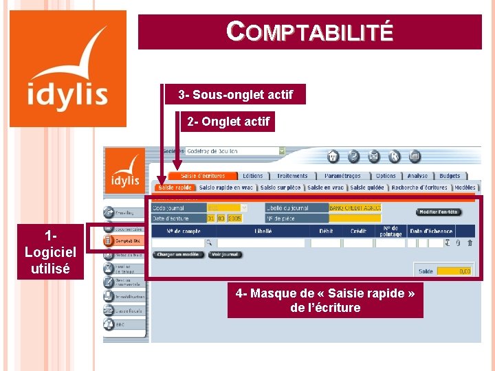 COMPTABILITÉ 3 - Sous-onglet actif 2 - Onglet actif 1 - Logiciel utilisé 4