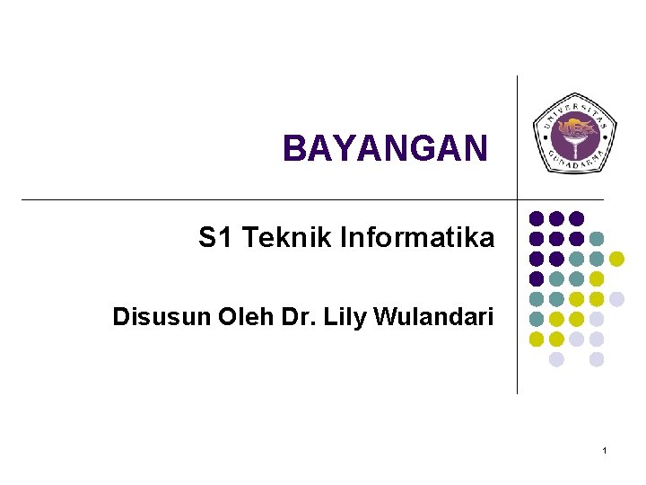 BAYANGAN S 1 Teknik Informatika Disusun Oleh Dr. Lily Wulandari 1 