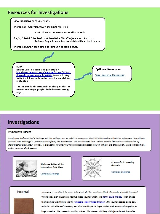 Resources for Investigations VIEW PROFESSOR GREY’S BRIEFINGS Briefing 1: The Rise of the Internet