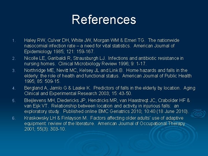 References 1. 2. 3. 4. 5. 6. Haley RW, Culver DH, White JW, Morgan