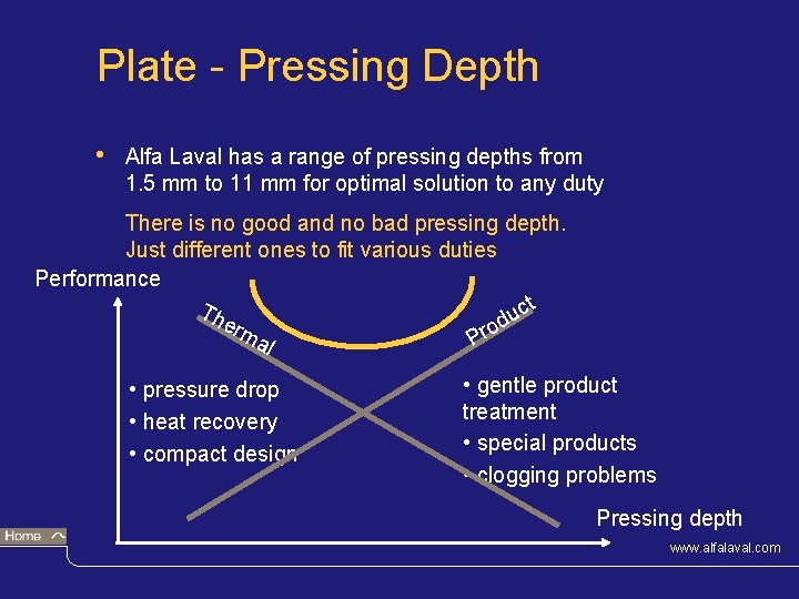 Plate - Pressing Depth • Alfa Laval has a range of pressing depths from