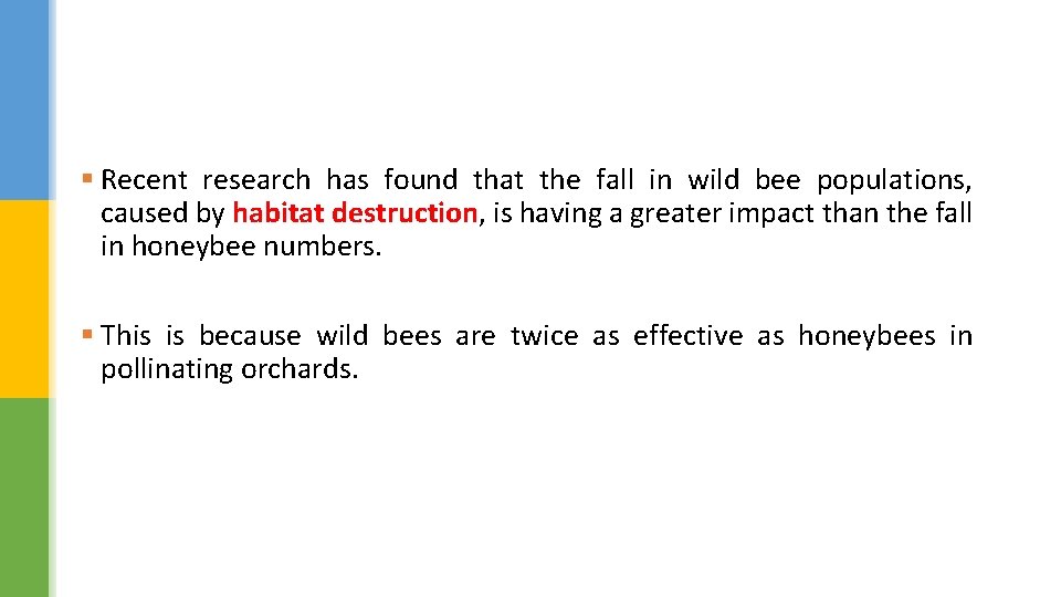 § Recent research has found that the fall in wild bee populations, caused by